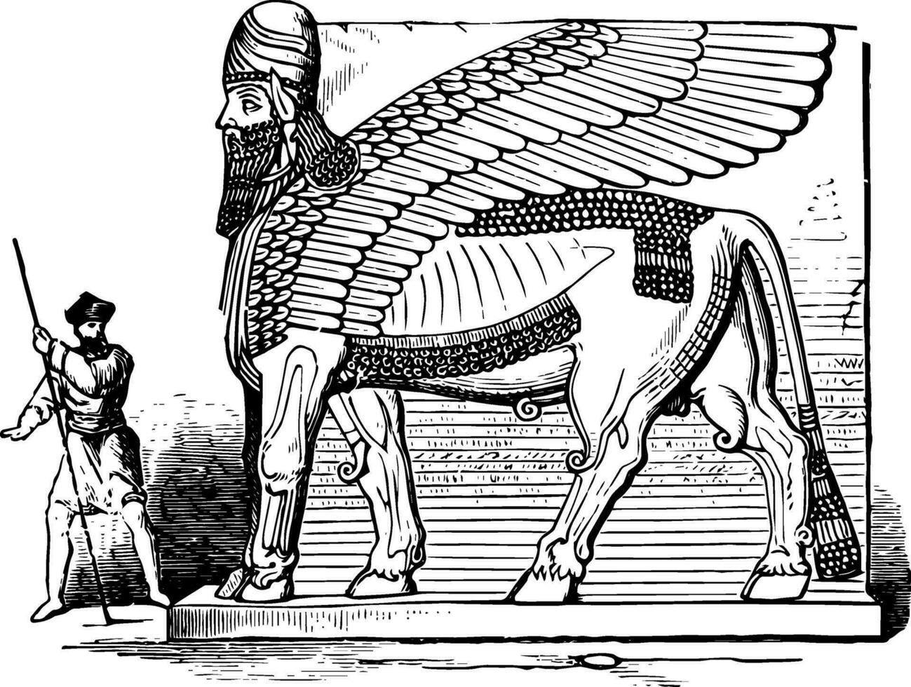 Winged Bull from Nimrud vintage illustration. vector