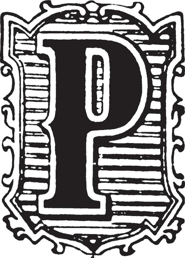 p, inicial ornamentada, ilustración vintage vector