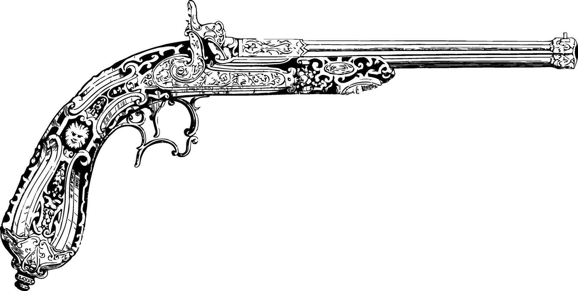 Pistol, vintage illustration. vector