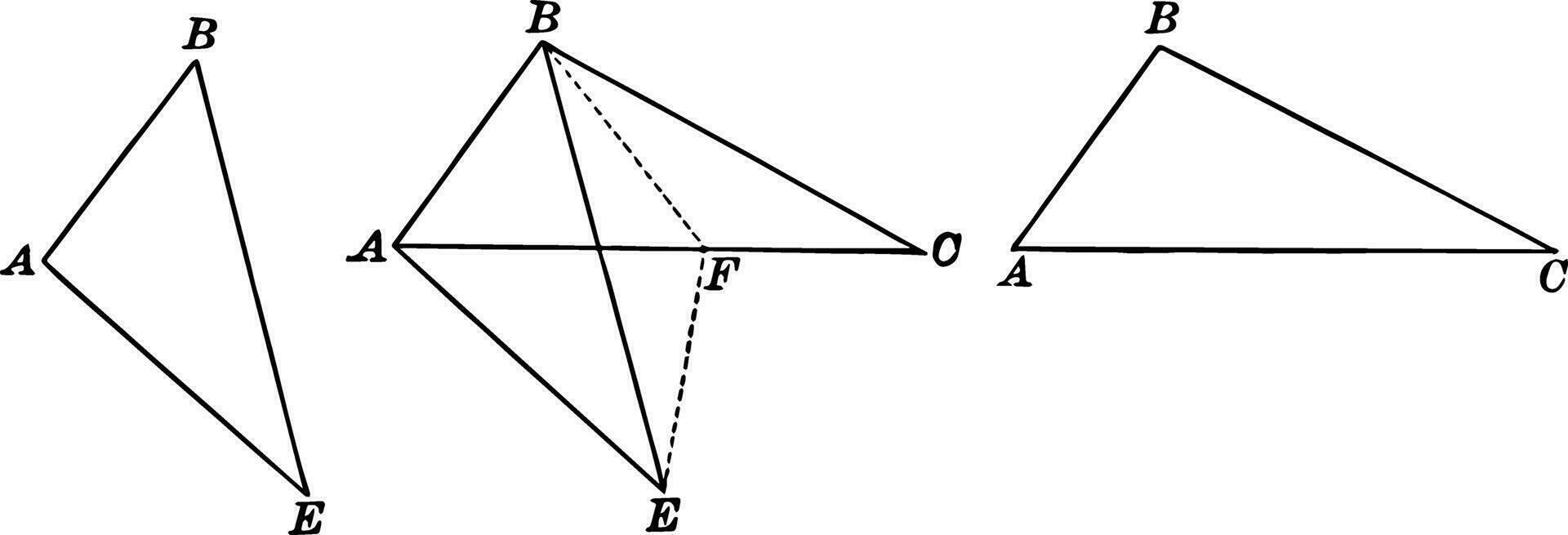 Three Triangles Used to Compare Sides vintage illustration. vector