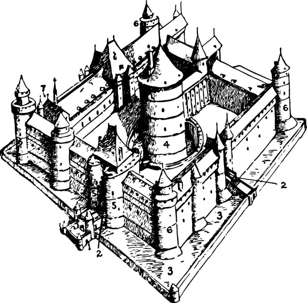 Castle Parts, vintage illustration. vector