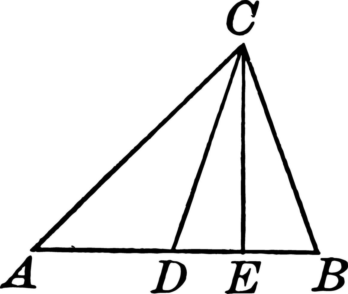 Triangle With Bisector and Perpendicular From Vertex Drawn vintage illustration. vector