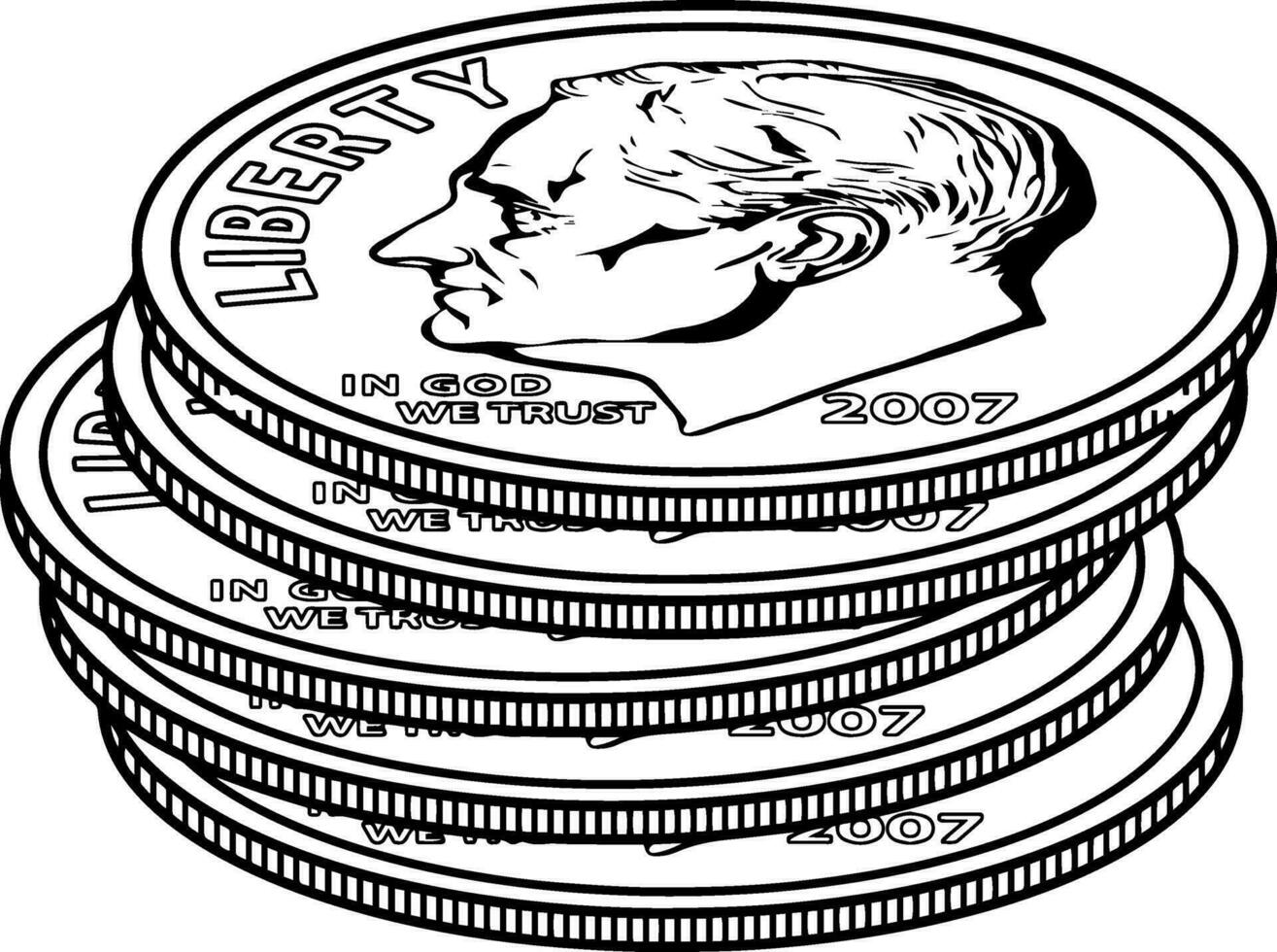 pilas de monedas de diez centavos Clásico ilustración. vector