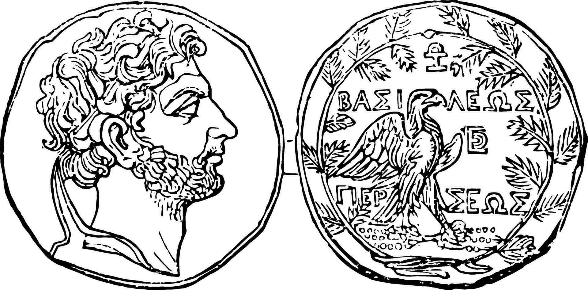 Coin of Perseus vintage illustration. vector