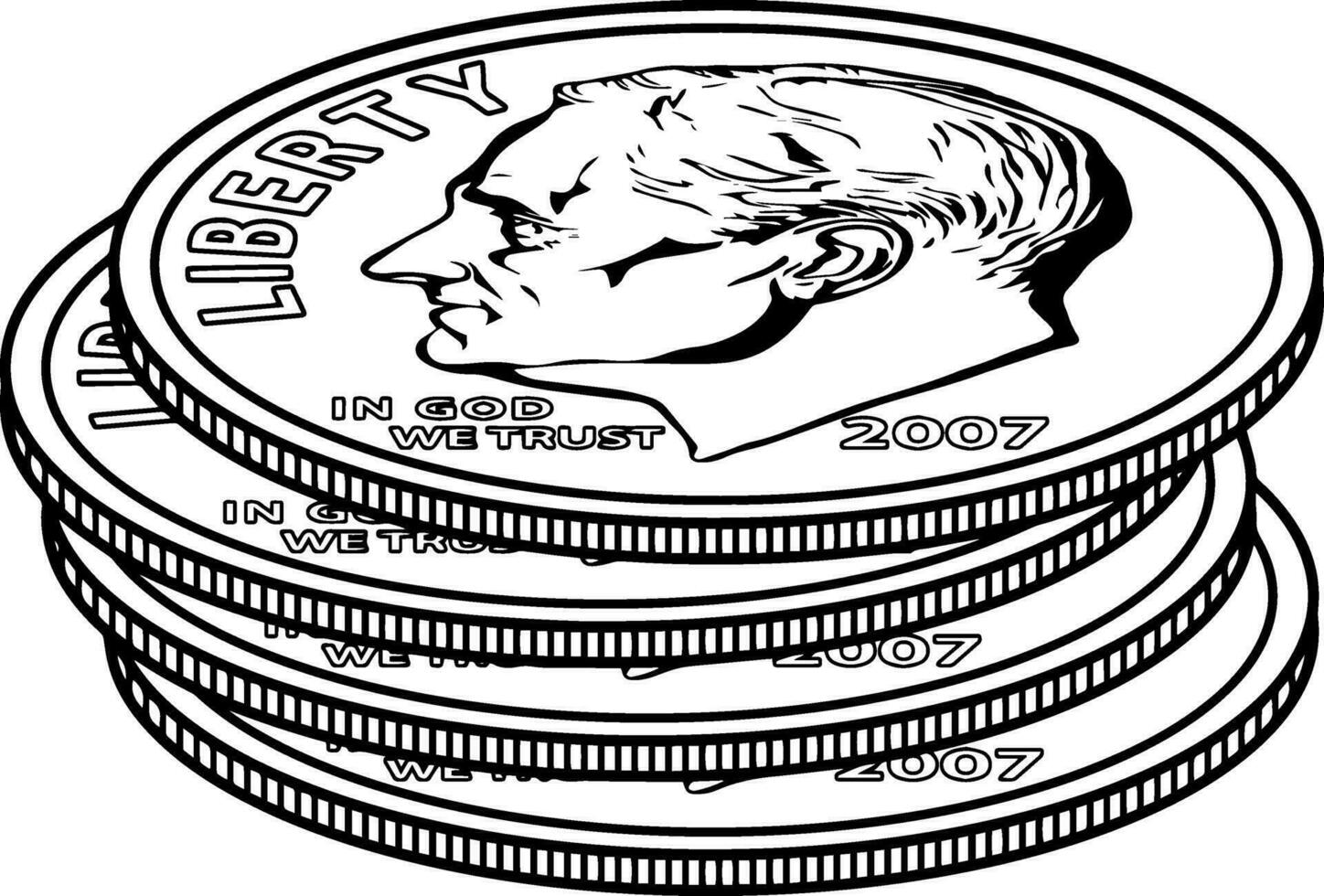 pilas de monedas de diez centavos Clásico ilustración. vector