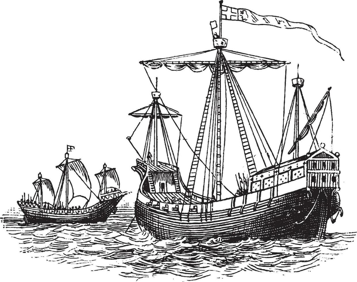 guerra buques de el 15 siglo, Clásico ilustración. vector