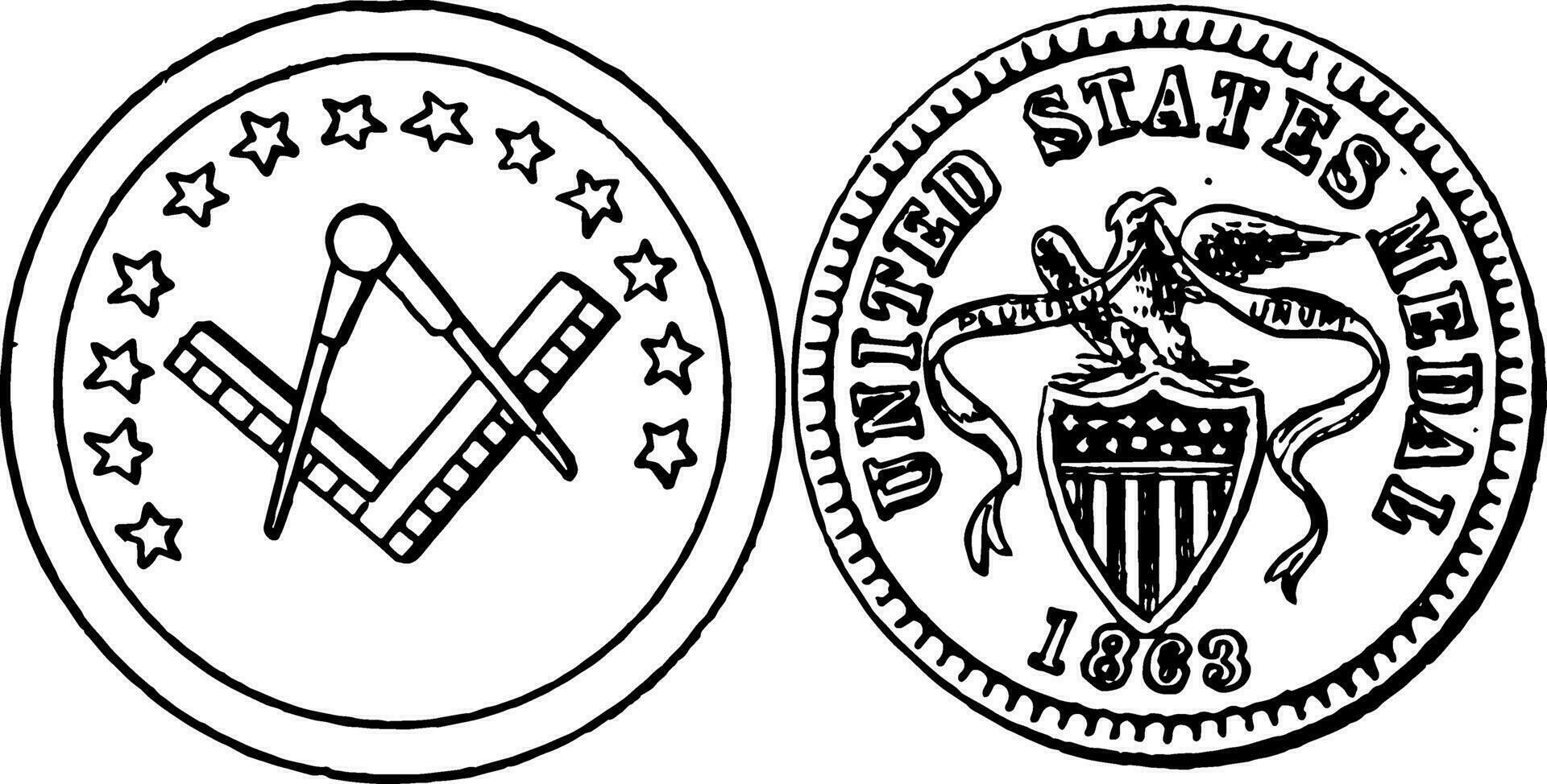 War Token, 1863 vintage illustration. vector