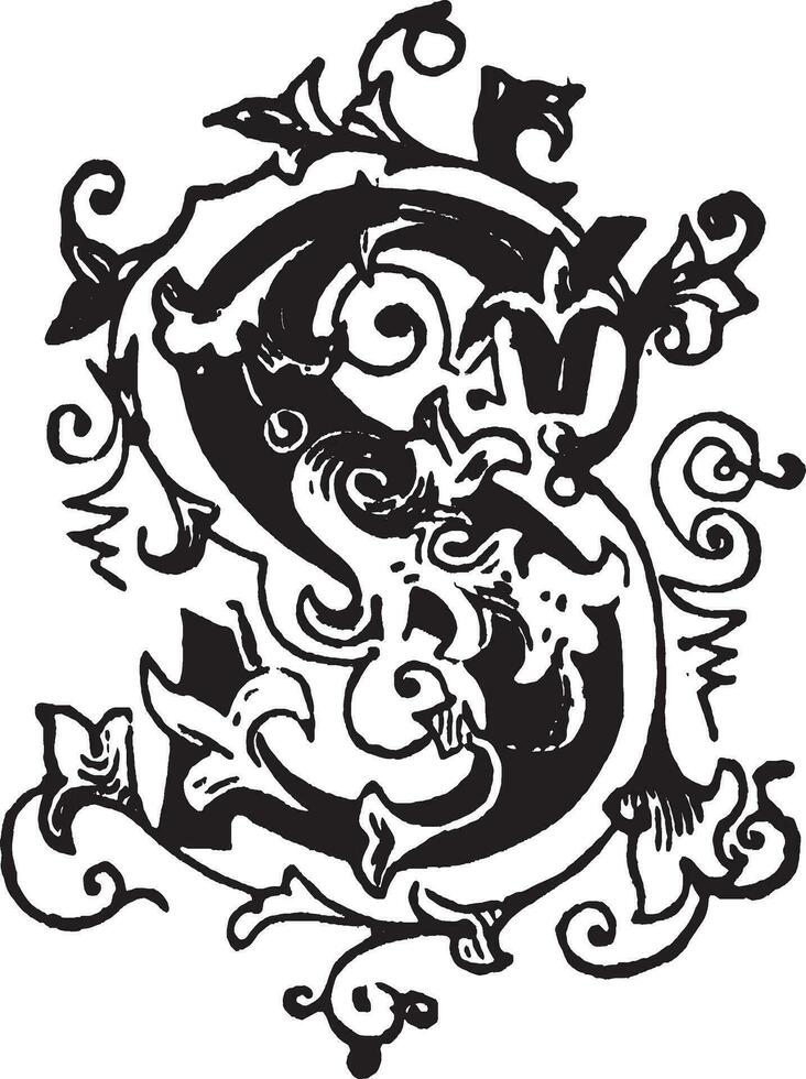 S, Ornamental letter, vintage illustration vector