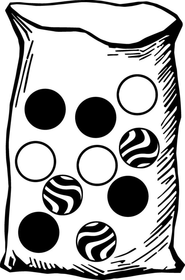 Bag with Ten Marbles vintage illustration. vector