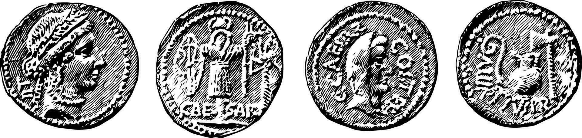 Coins Caesar vintage illustration. vector