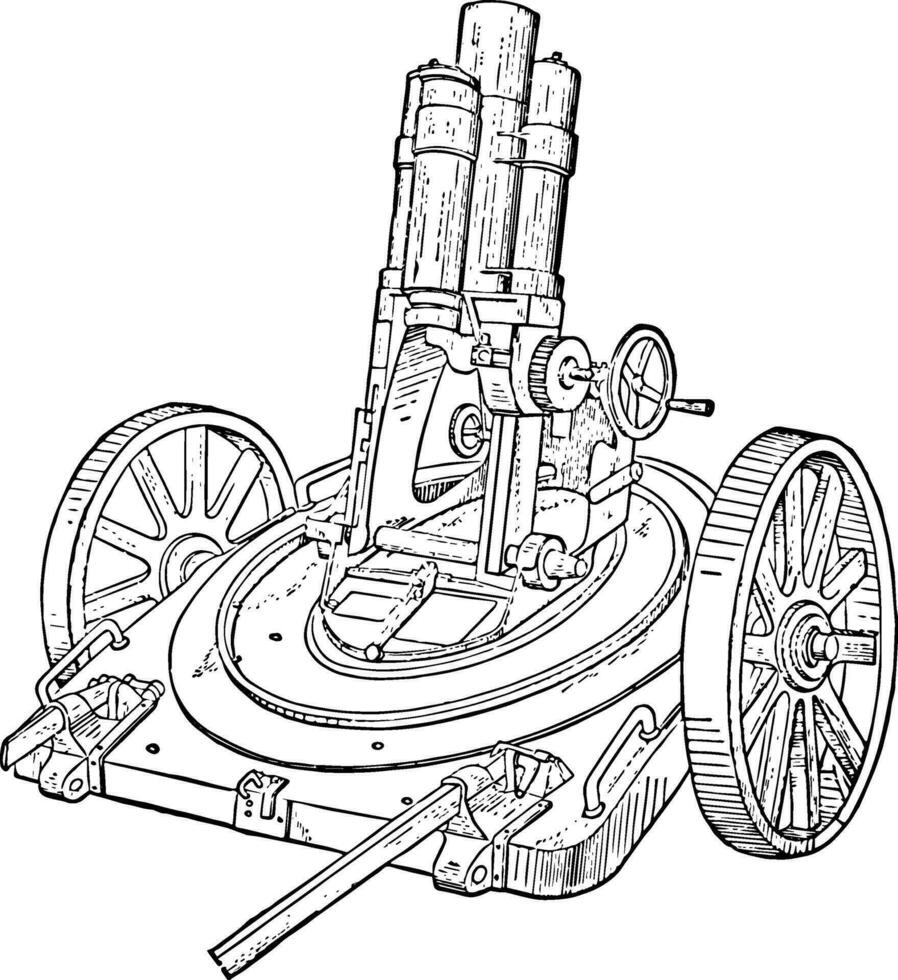Rifled Light Minenwerfer Mortar, vintage illustration. vector