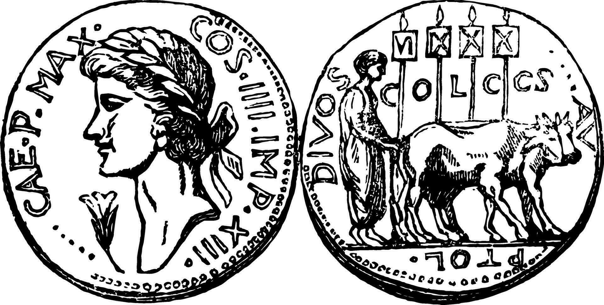 Medal of Claudius vintage illustration. vector