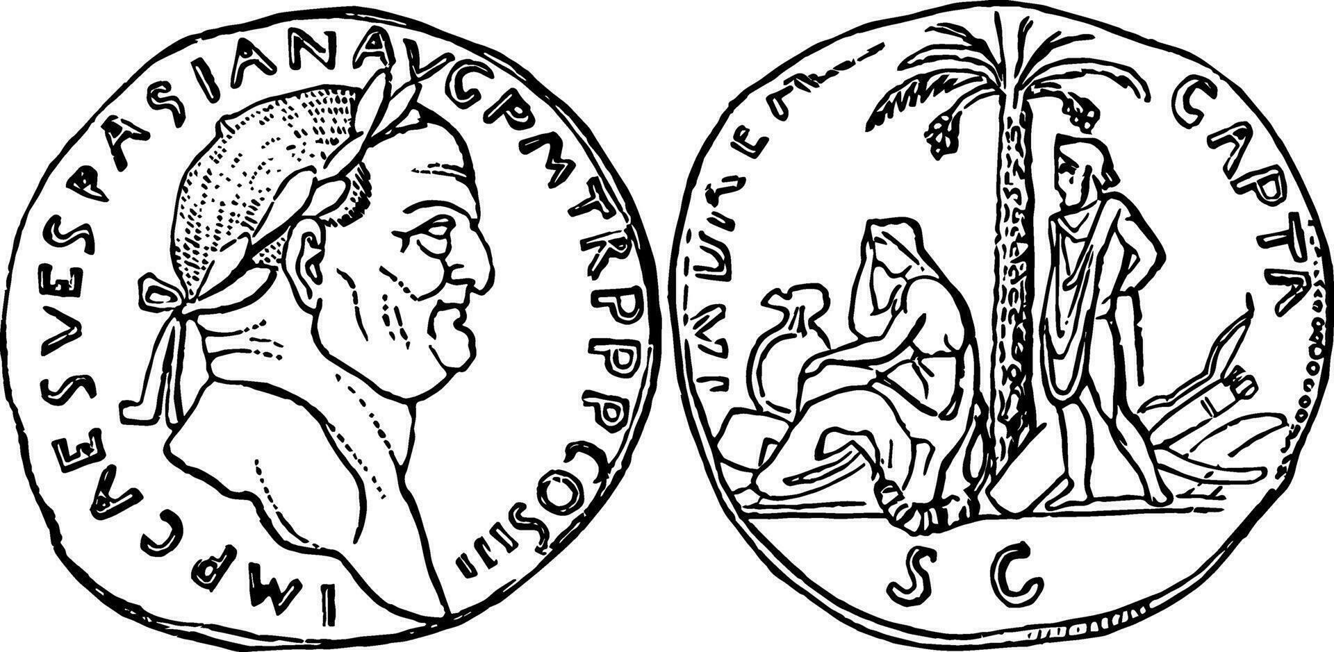 Coin of Vespasian vintage illustration. vector