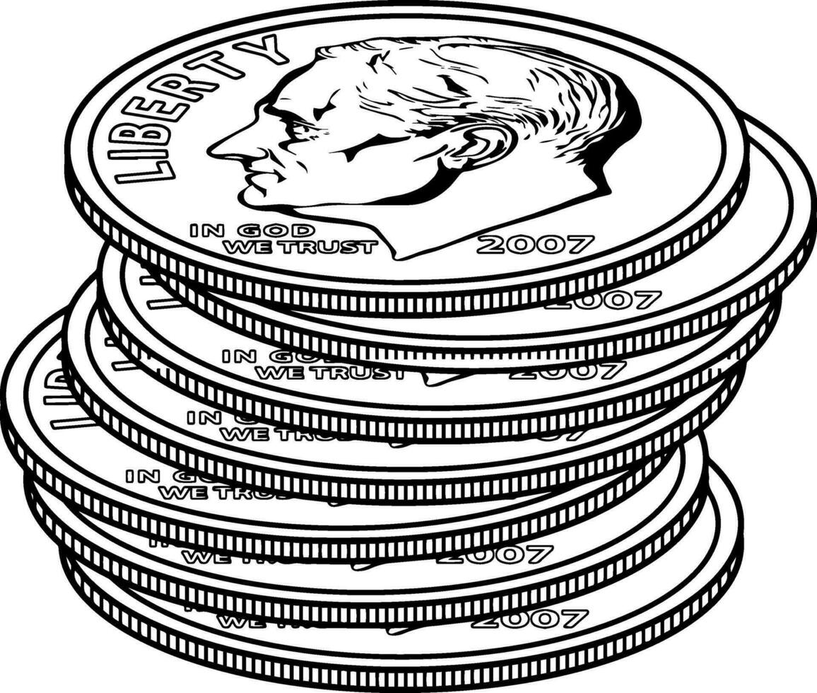 pilas de monedas de diez centavos Clásico ilustración. vector