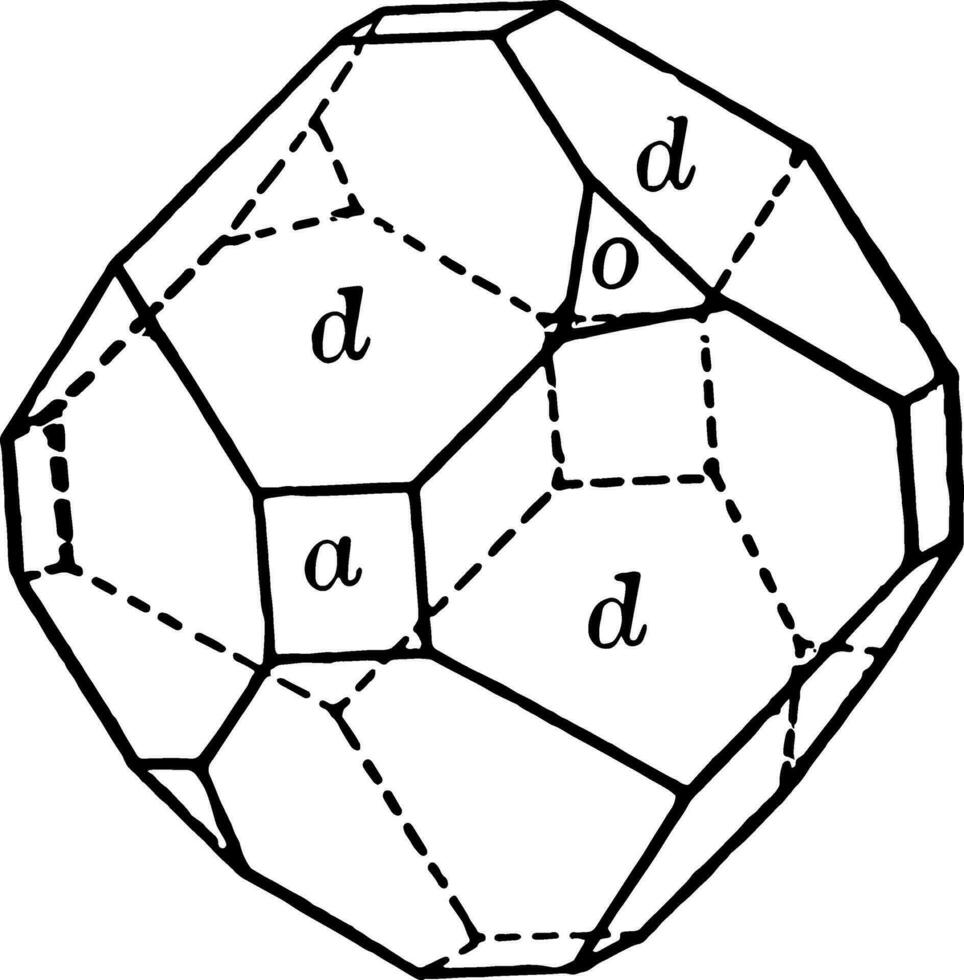 Cube, dodecahedron and tetrahedron vintage illustration. vector