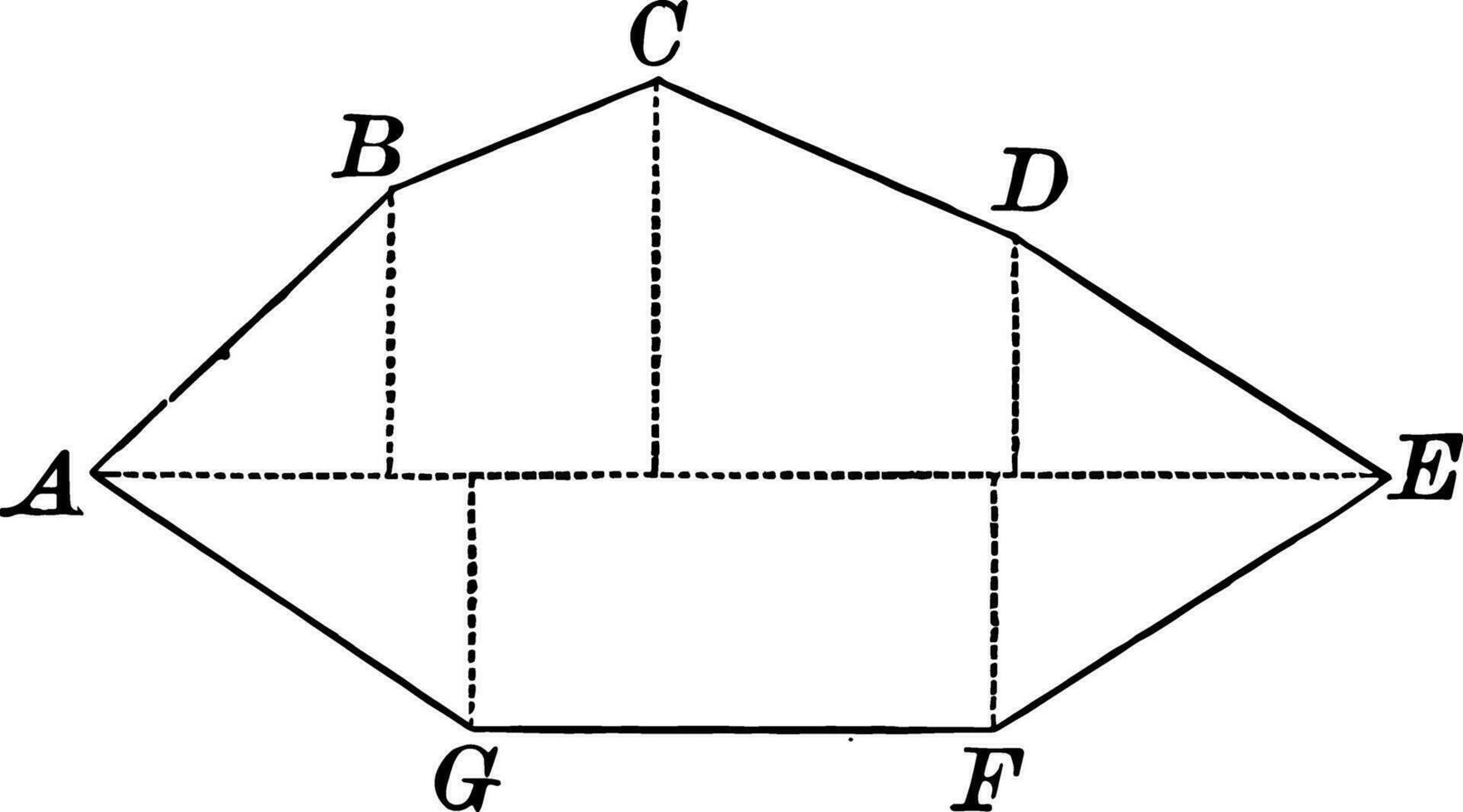 Irregular heptagon vintage illustration. vector