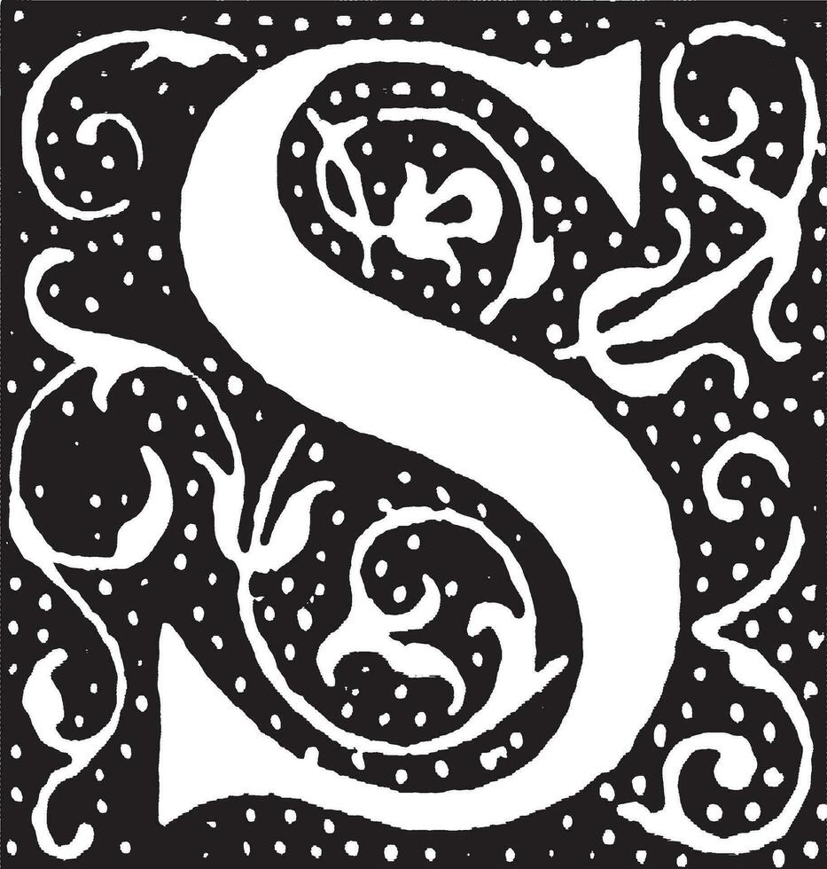 s, inicial ornamentada, ilustración vintage vector