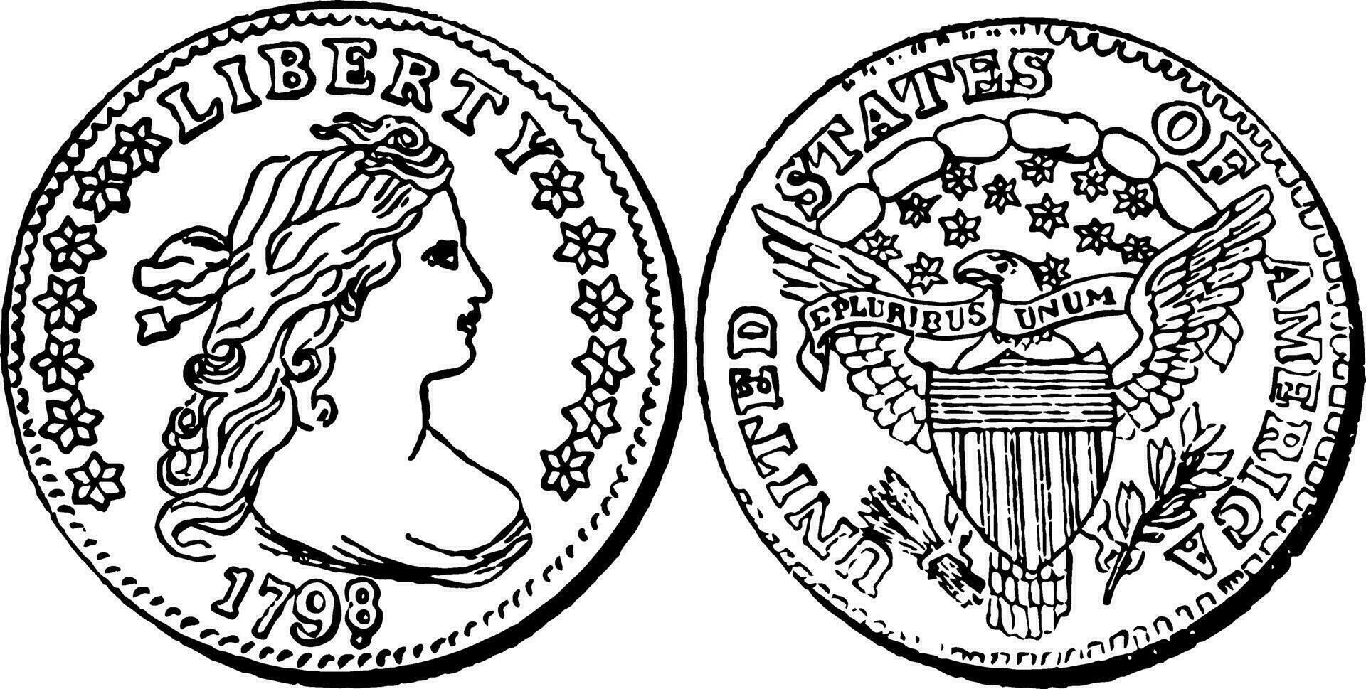 plata moneda de diez centavos moneda, 1796 Clásico ilustración. vector