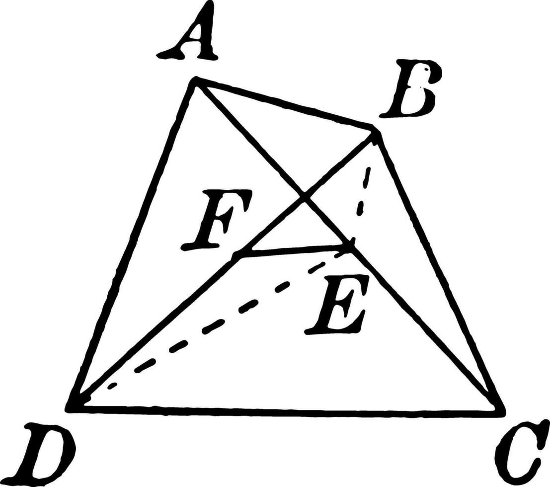 Quadrilateral With Diagonals and Midpoints Joined vintage illustration. vector