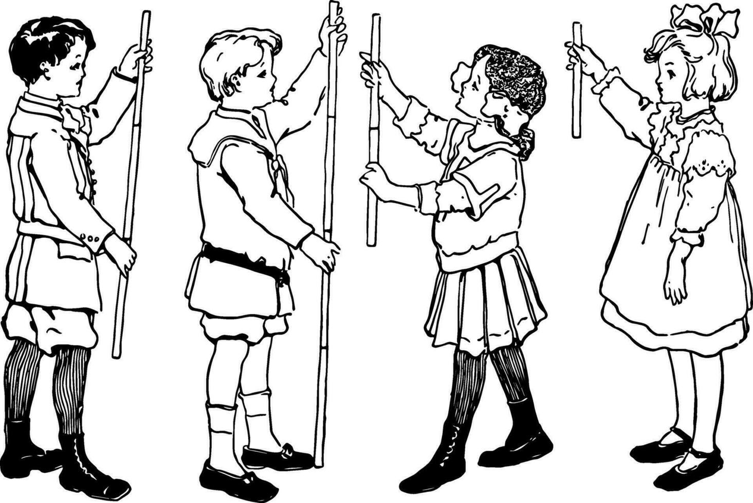 Children Holding Rulers vintage illustration. vector