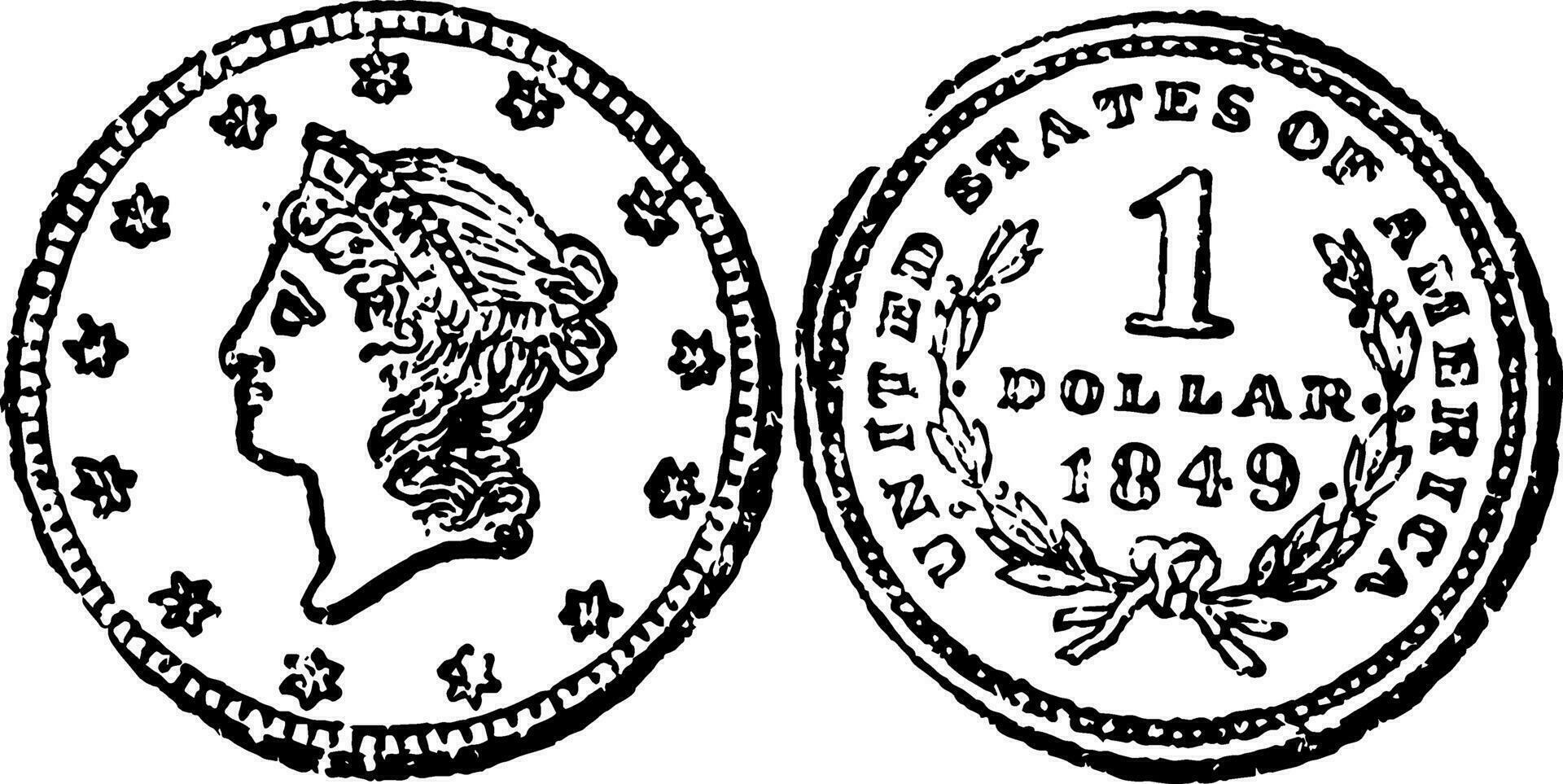 Gold Quarter Eagle Coin, 1796 vintage illustration. vector