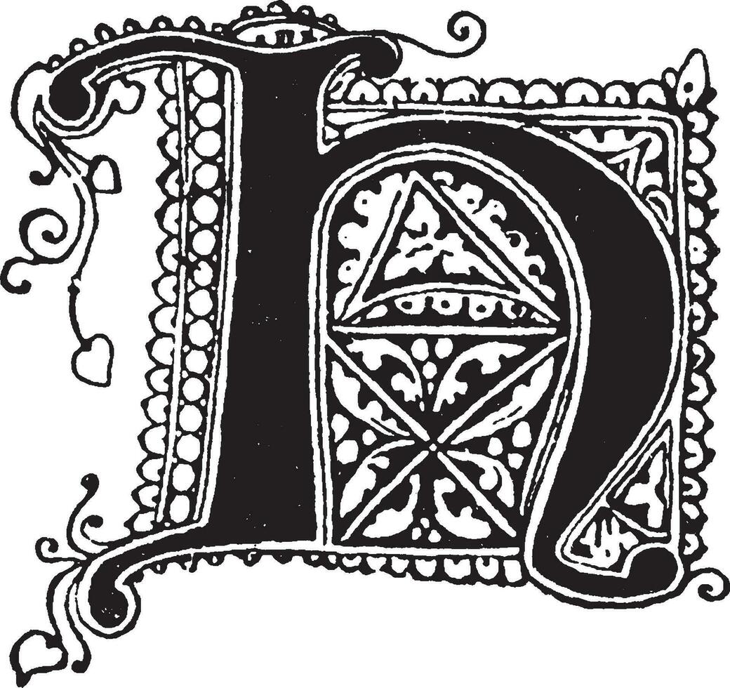 H, Gothic Uncial, vintage illustration vector
