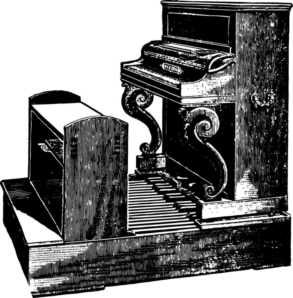 Piano with Pedal Key board, vintage illustration. vector