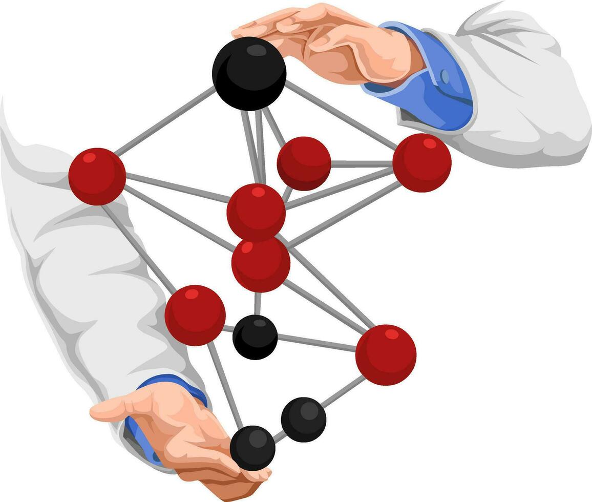 vector de del doctor mano con molécula estructura.