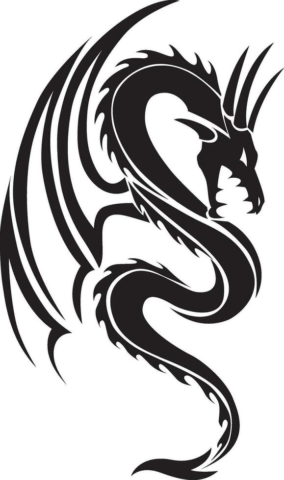 Flying dragon tattoo, vintage engraving. vector