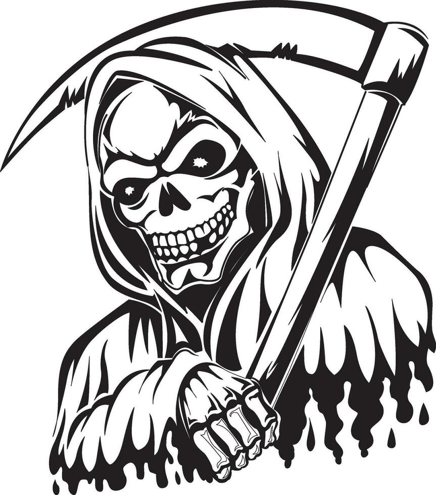 Tattoo of a grim reaper holding a scythe, vintage engraving. vector