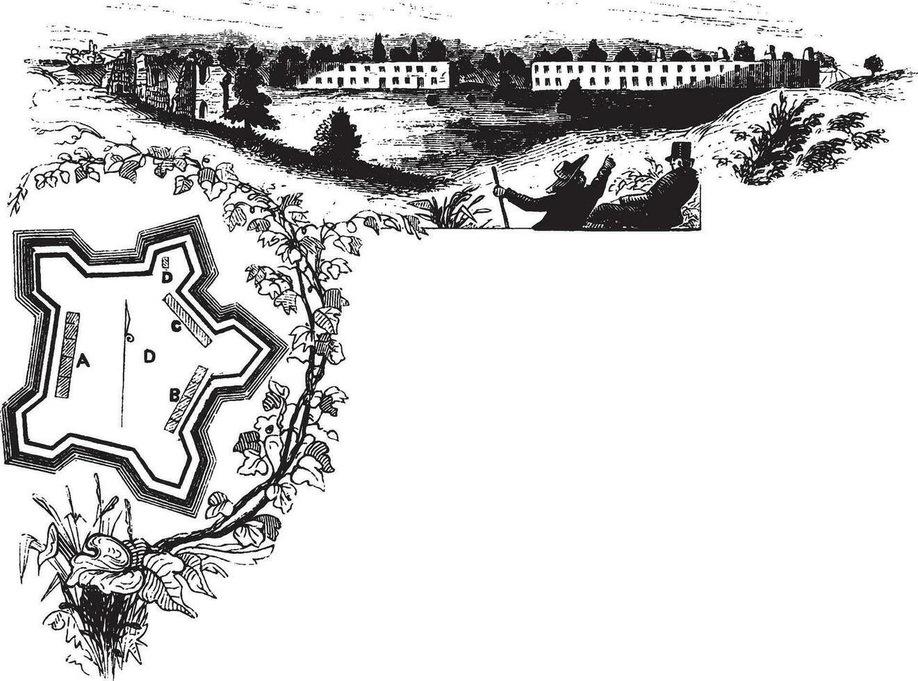 Western Line of Barracks,vintage illustration vector
