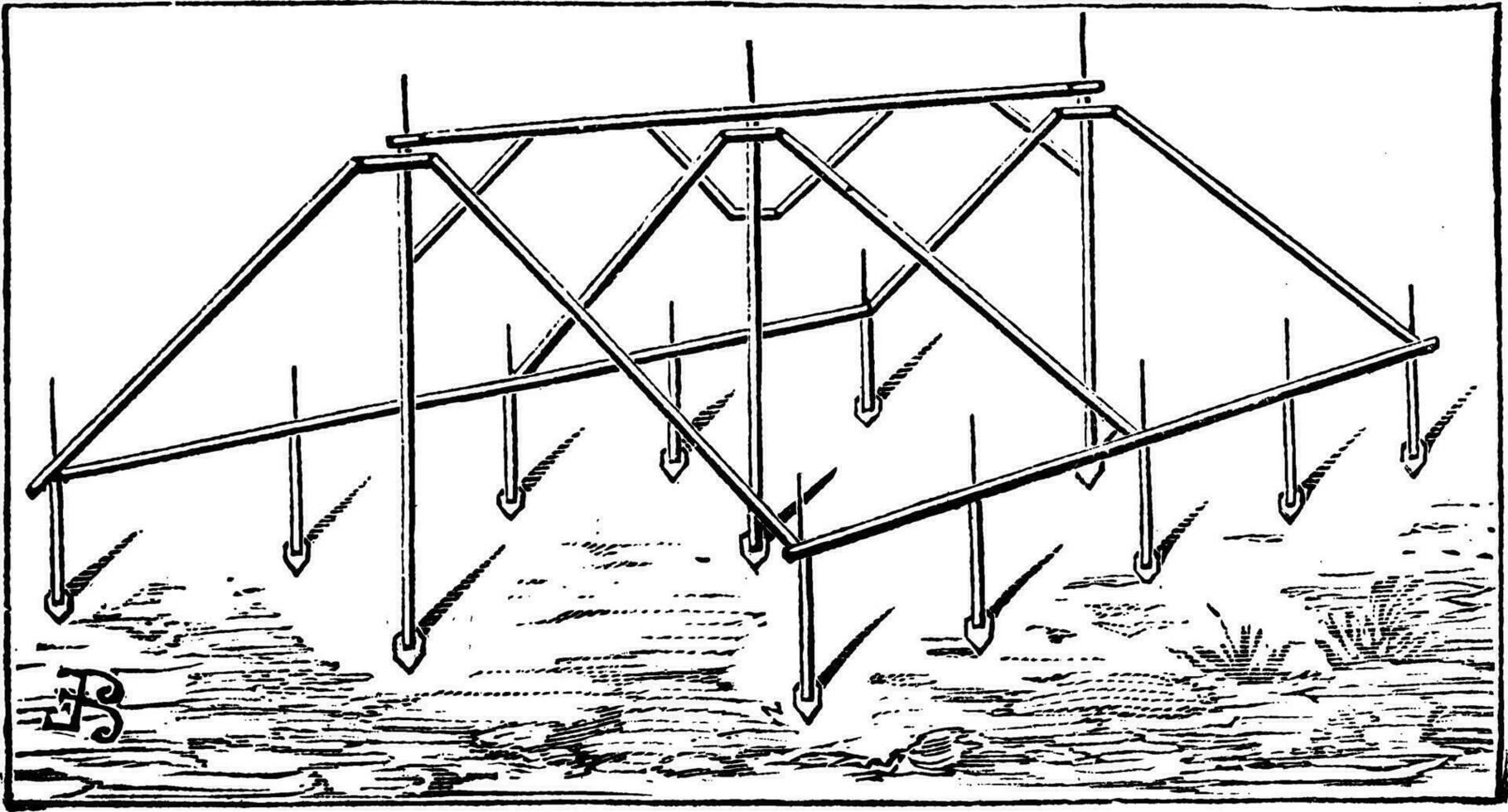 Iron Frame of a Tent, vintage engraving vector