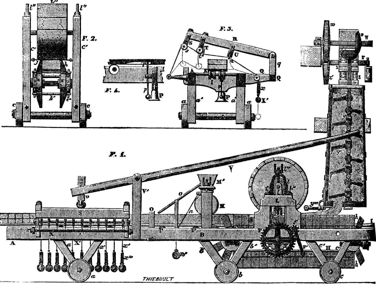 Tile machine, vintage engraving. vector