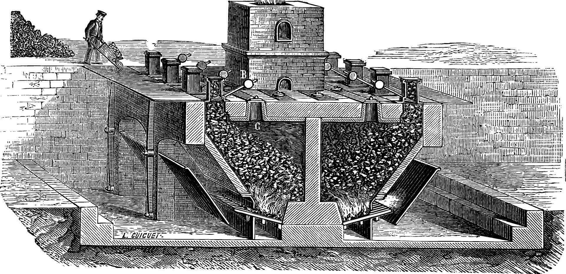 Coal Gasification by Siemens, vintage engraving vector