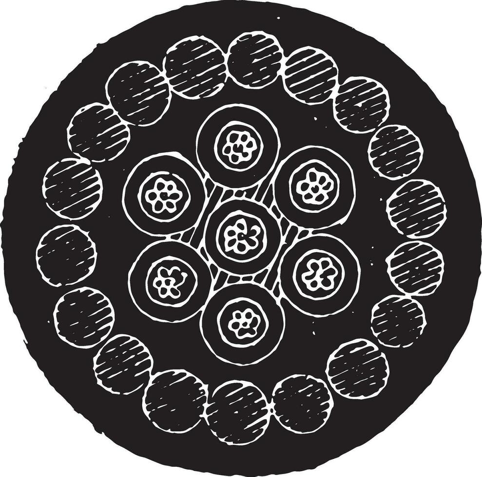 Section of an underground cable, vintage engraving. vector