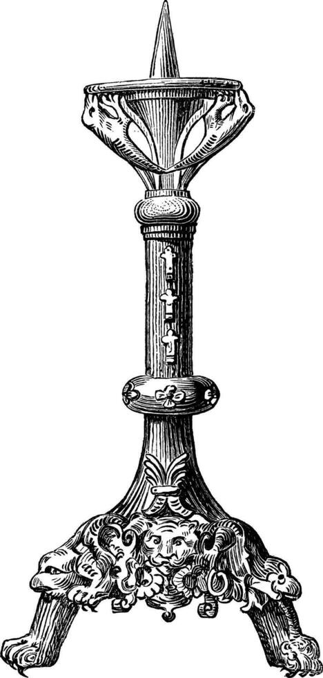 Church Candleholder, vintage engraving vector