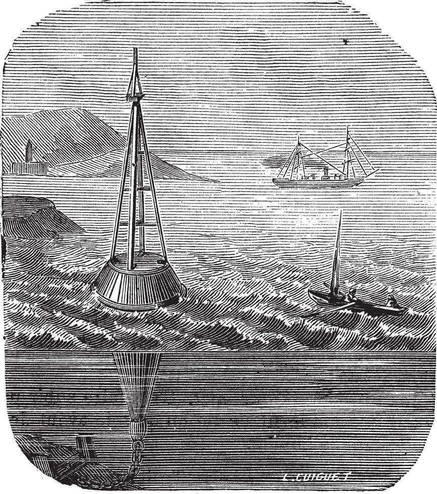 Buoy out of wooden at the entry of the Gironde vintage engraving vector