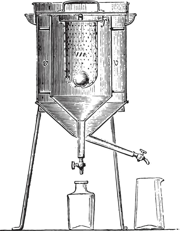 Calorimeter of Lavoisier and Laplace, vintage engraving. vector