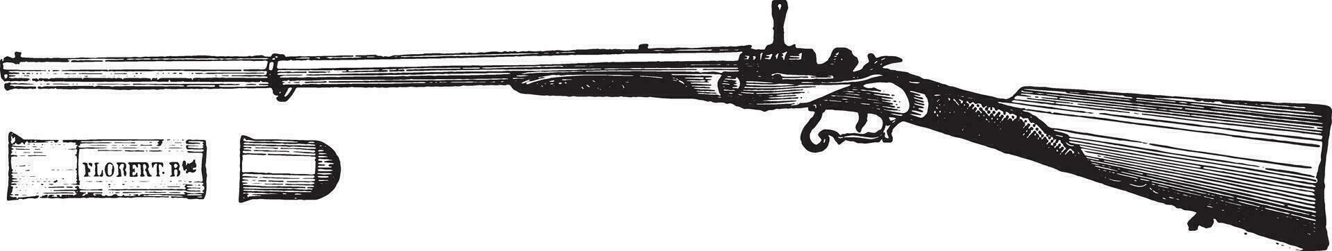 rifle flobert movimiento chassepot, Clásico grabado. vector