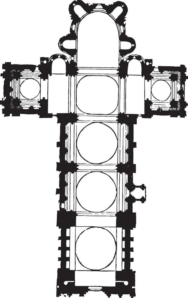 Map of the Cathedral of Angouleme built at the beginning of the twelfth century, vintage engraving. vector