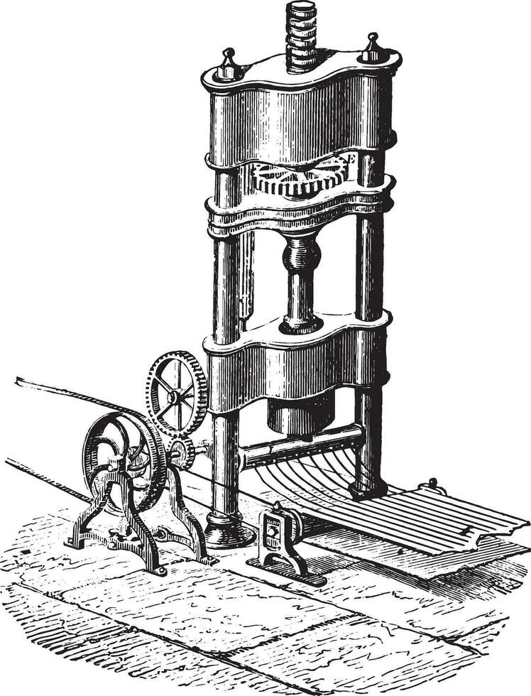 An apparatus for manufacturing round wire, vintage engraving. vector