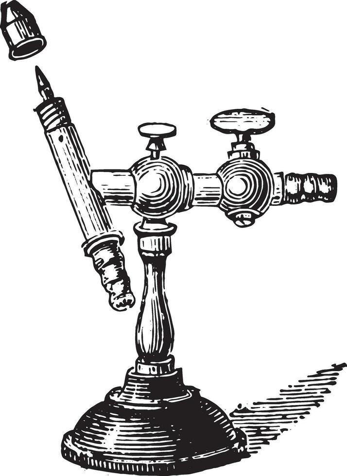 Mouth-operated torch, vintage engraving. vector