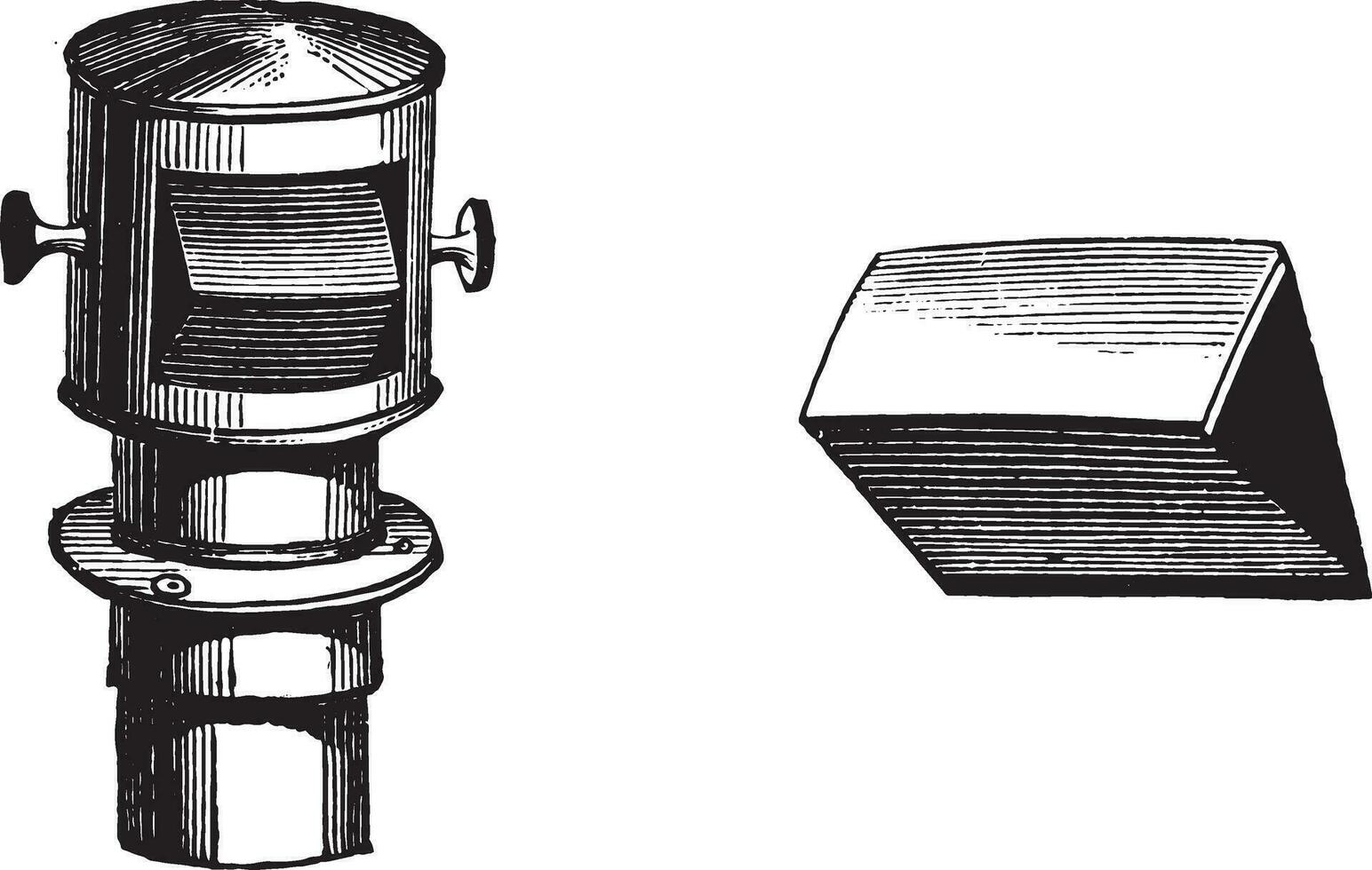 Port-prism and lens of the camera obscura designers, vintage engraving. vector