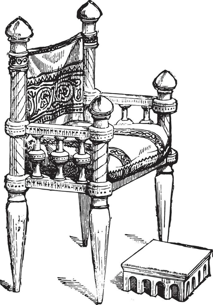 Chair of the twelfth century, vintage engraving. vector
