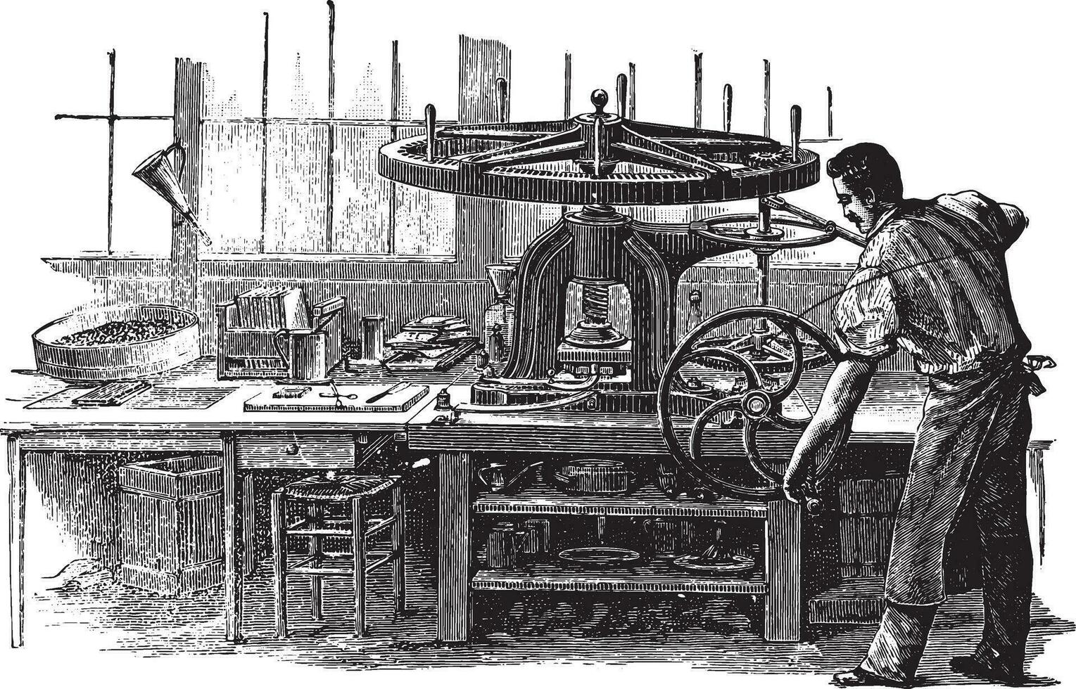 Press, vintage engraving. vector