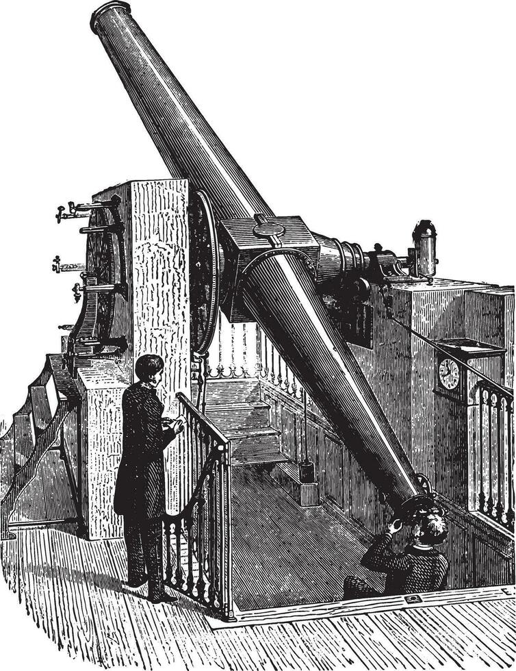 Meridian telescope, vintage engraving. vector