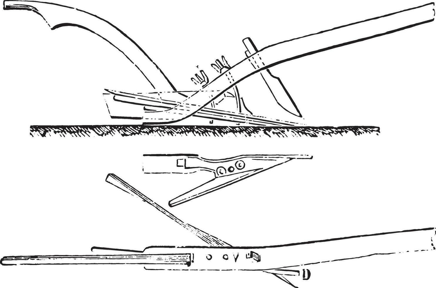 Elevation and plan an old plow improves the south of France, vintage engraving. vector