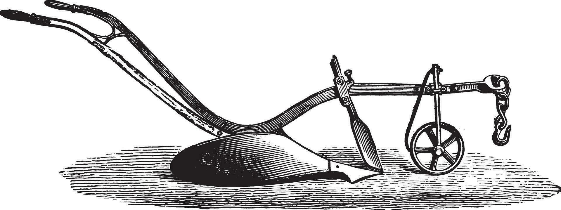 Hornsby plow for shallow plowing, vintage engraving. vector