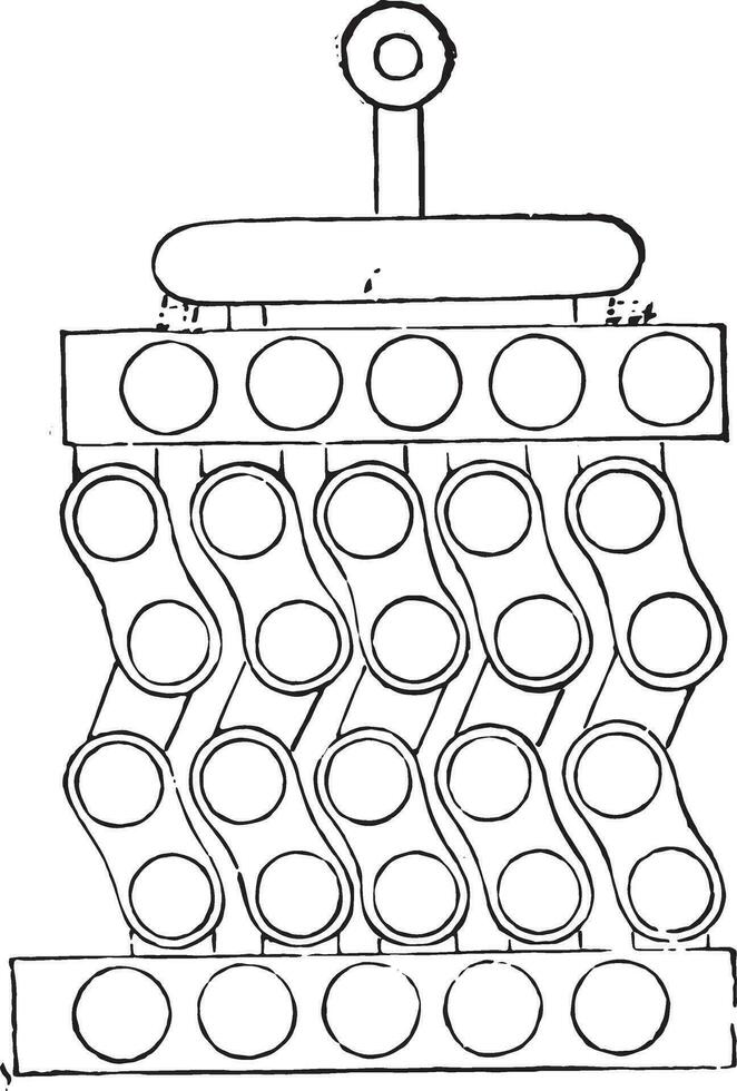 Belleville boiler, front view of the elements, vintage engraving. vector