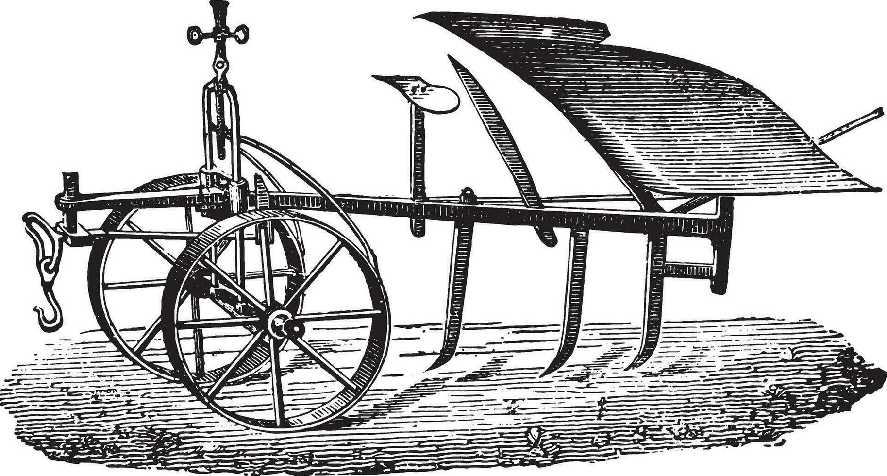 Mixed rocking plow Bajac-Delahaye, vintage engraving. vector